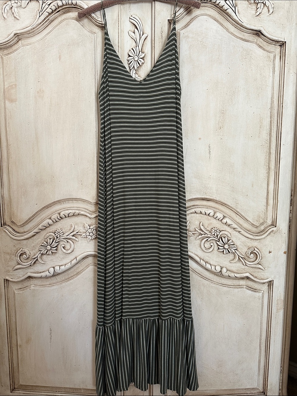 CO Olive, black and White Striped Maxi Slip Dress.  It’s the softest cotton!